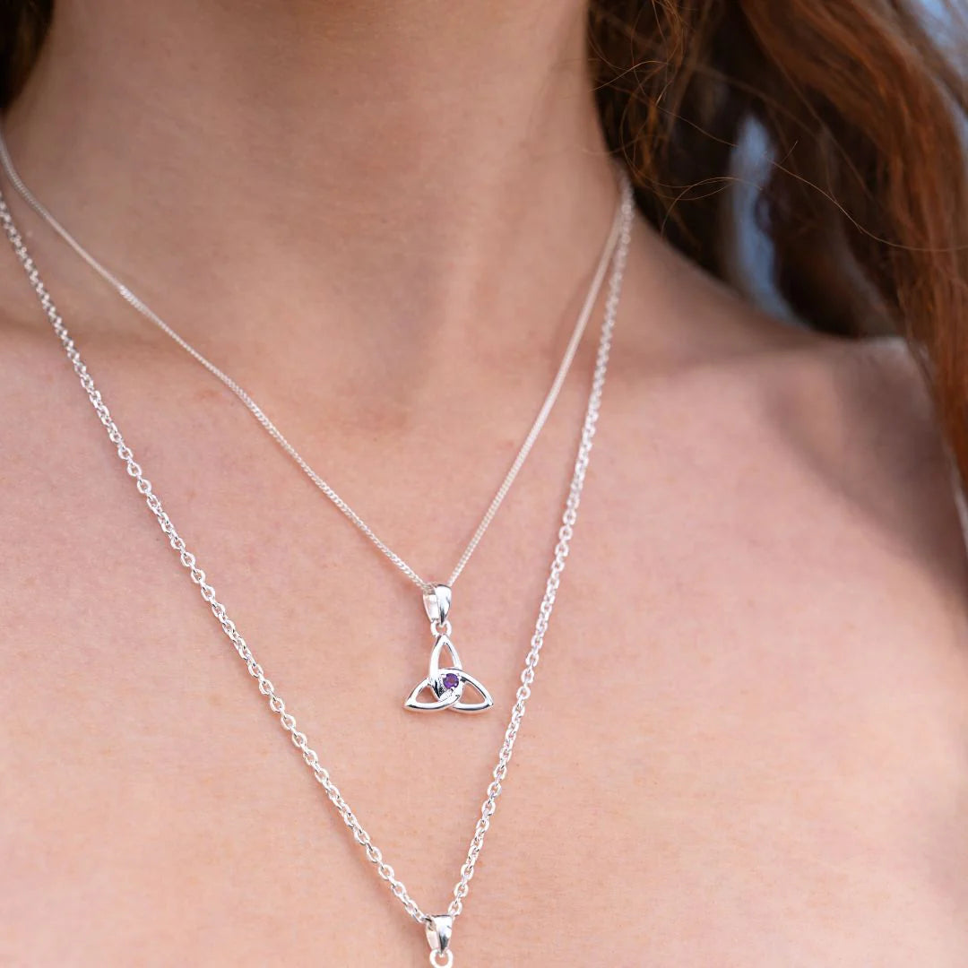 Amethyst Celtic Trinity Knot Sterling Silver Pendant