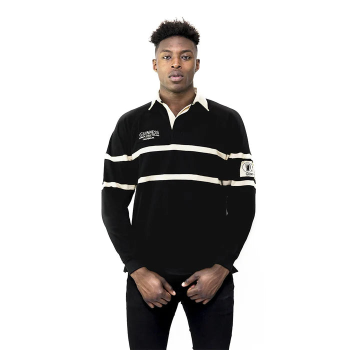 Guinness Long Sleeve Black and Cream Traditional Rugby