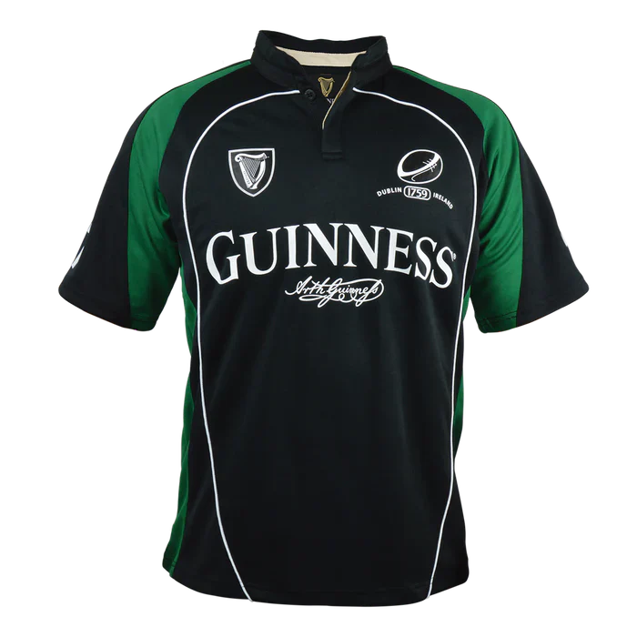 Guinness Black and Green Short Sleeve Performance Rugby Jersey