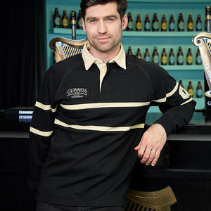 Guinness Long Sleeve Black and Cream Traditional Rugby