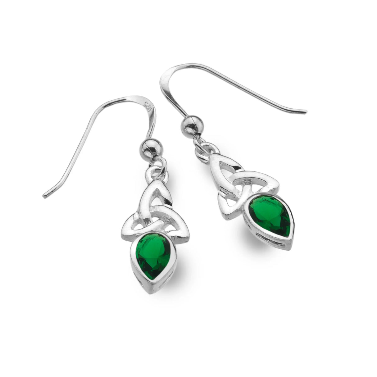 Emerald and Trinity Knot Sterling Silver Earrings