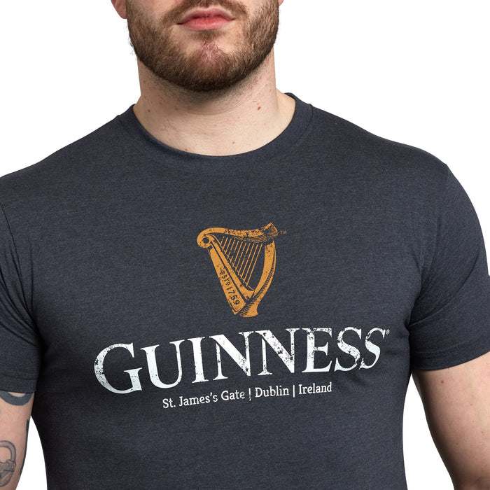 Guinness Navy Distressed Harp Logo Tee