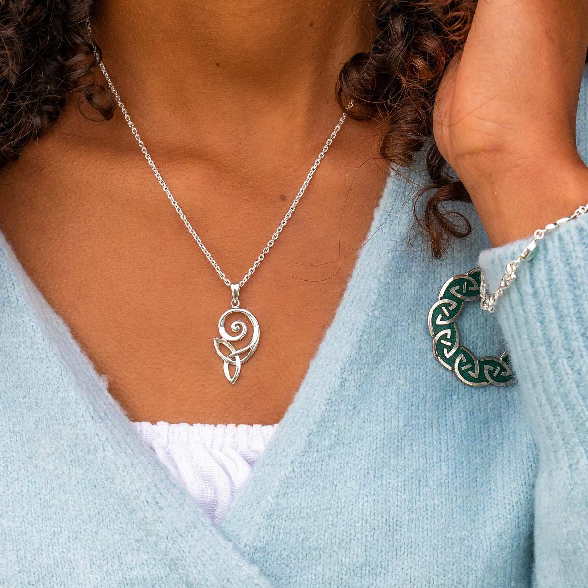 Celtic Spiral and Trinity Knot Sterling Silver Pendant