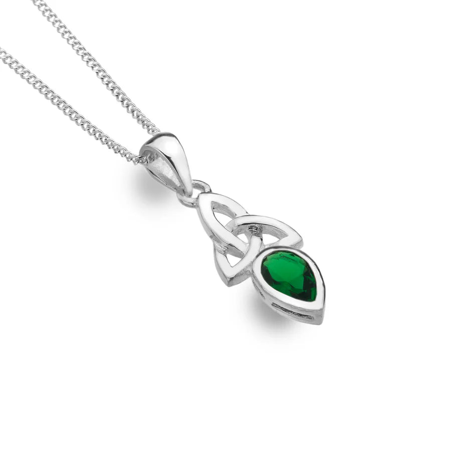 Emerald and Trinity Knot Sterling Silver Pendant