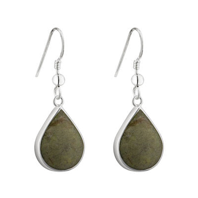 Silver Tear Drop Connemara Marble Drop Earrings