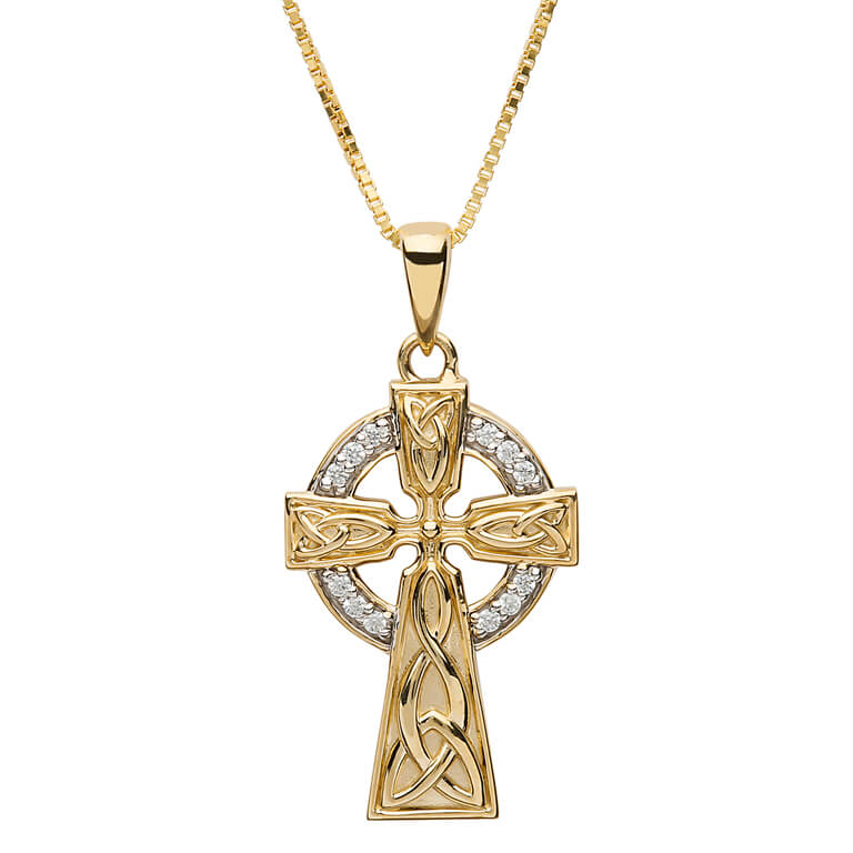 10P655 - 10K Gold Stone Set Trinity Celtic Cross by Shanore
