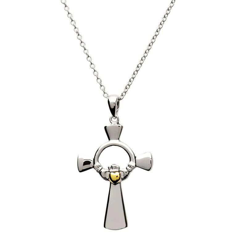 SF22 Claddagh Silver Cross with Gold Plate Heart by Shanore