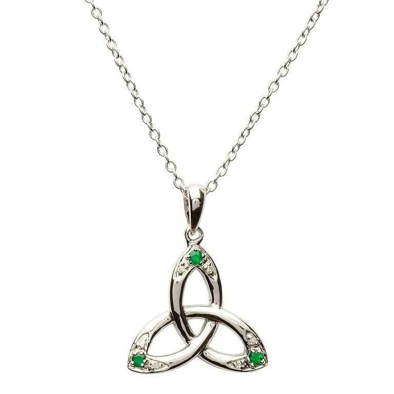 SP2027 Trinity Knot Necklace w/ Corner Diamonds & Emerald by Shanore