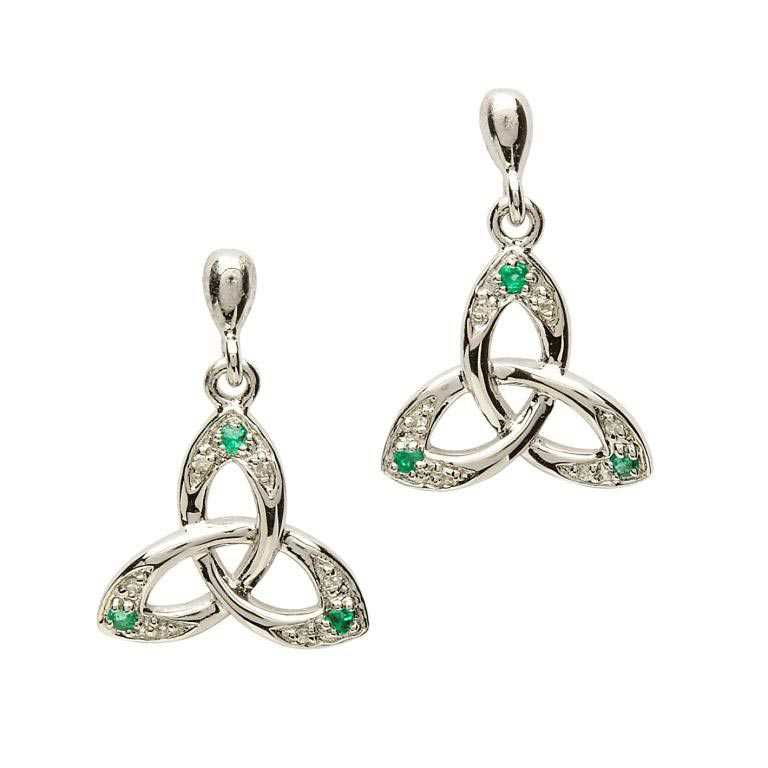 SE2028 Celtic Trinity Knot Earring Set with Emerald and Diamond by Shanore