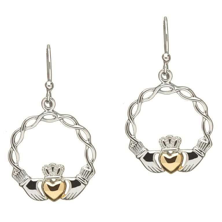 SE2046 Celtic Wave Claddagh Earrings with 14K Gold Plated Heart