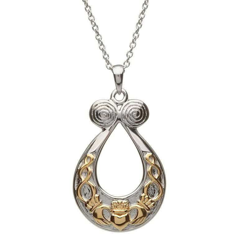 SP2047 Silver Claddagh Celtic Knot Gold Plate Necklace by Shanore
