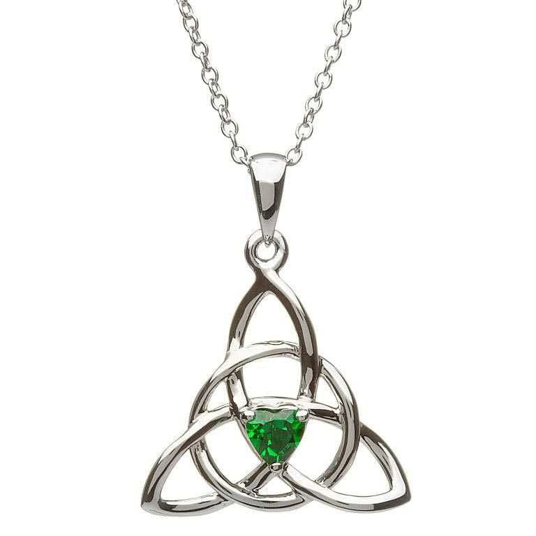 SP2055 Celtic Trinity Green Stone Set Necklace