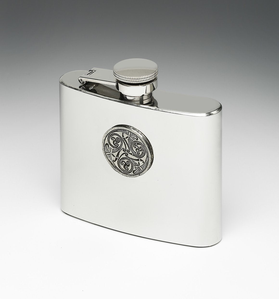 Whiskey Hip Flask with Celtic Spirals Design by Mullingar Pewter