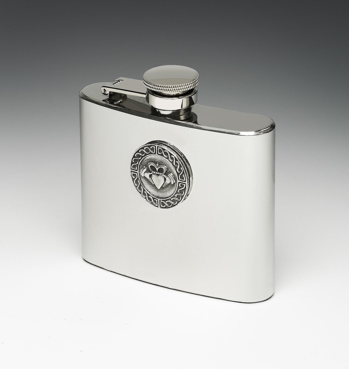 Whiskey Hip Flask with Claddagh Design by Mullingar Pewter