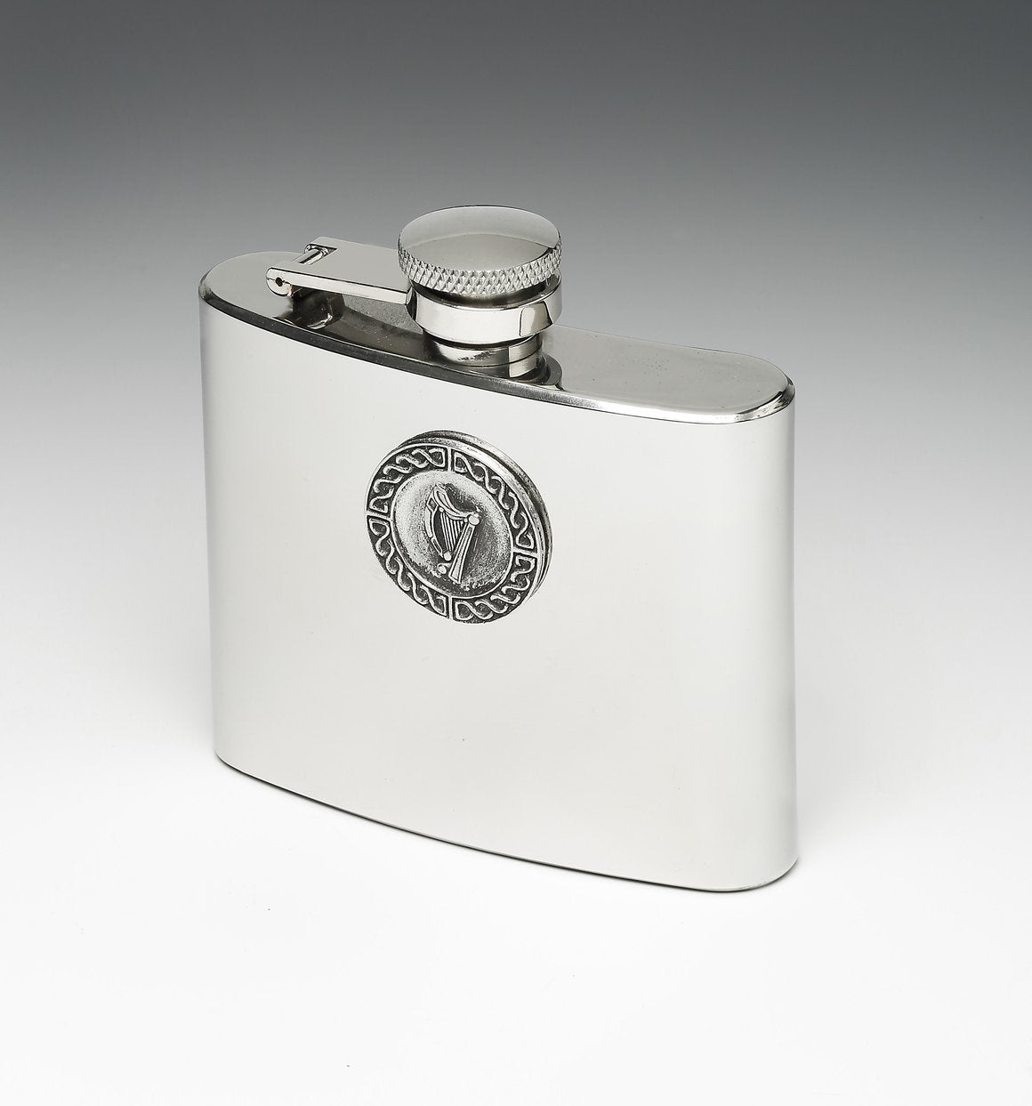 Whiskey Hip Flask with Harp Design by Mullingar Pewter