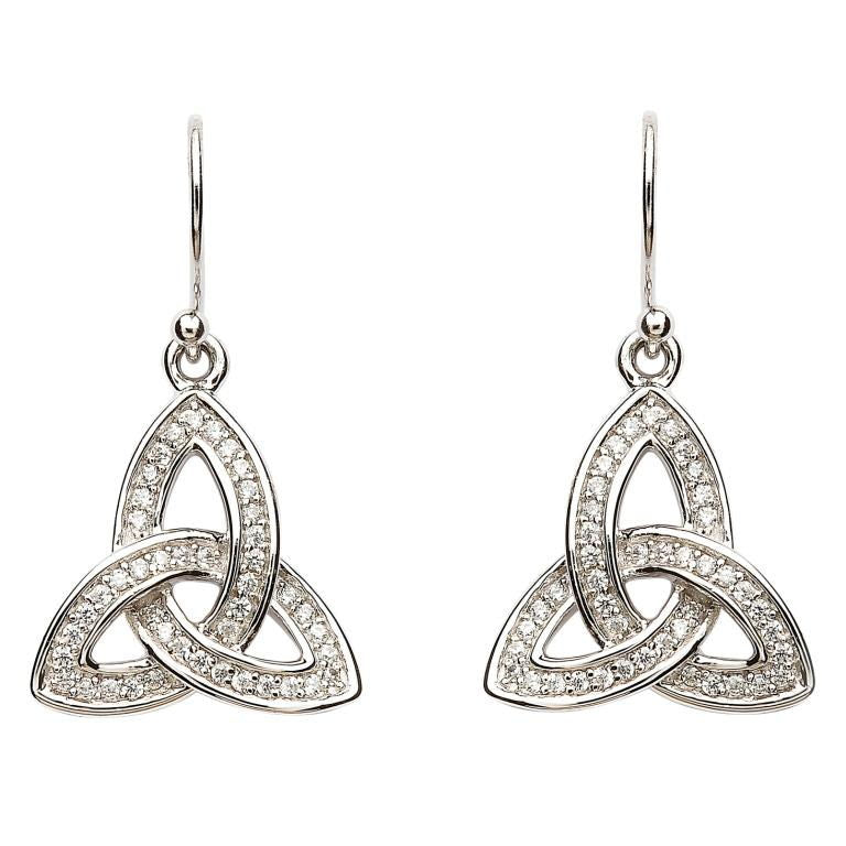 SE2081CZ Silver Stone Set Celtic Trinity Knot Earrings by Shanore