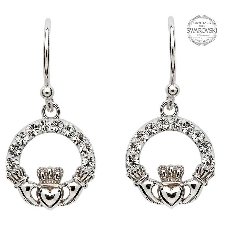 SW2 Claddagh Earrings with Swarovski Crystals by Shanore