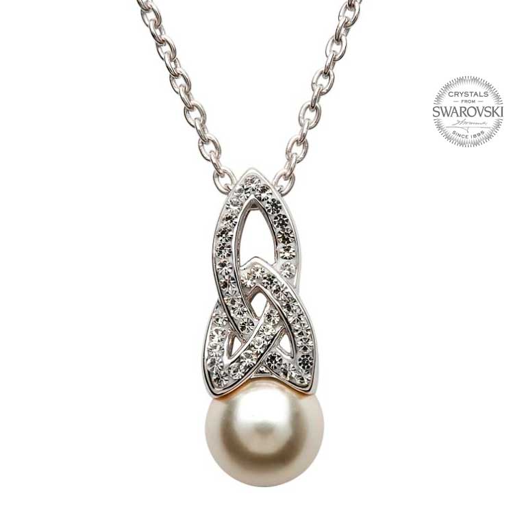SW24  Celtic Pearl Necklace Adorned By Swarovski Crystals by Shanore
