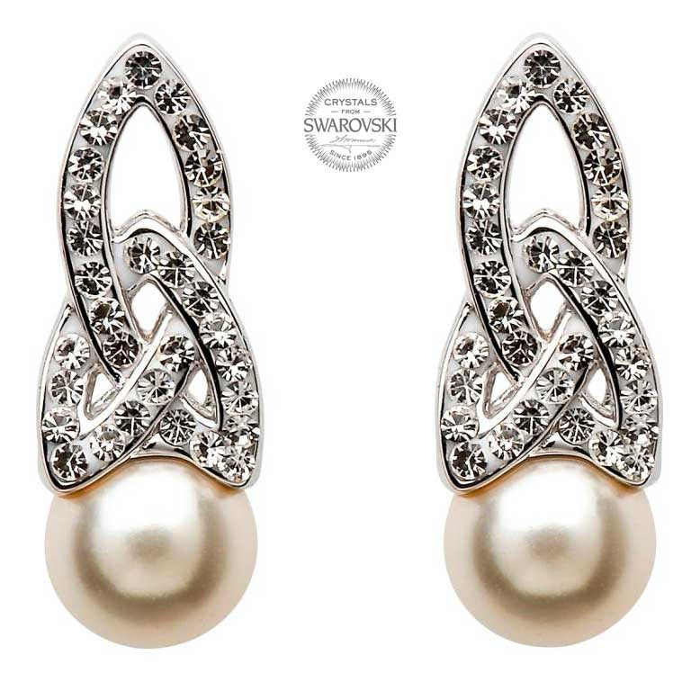 SW25 Celtic Knot & Pearl Earrings w/ Swarovski Crystals by Shanore