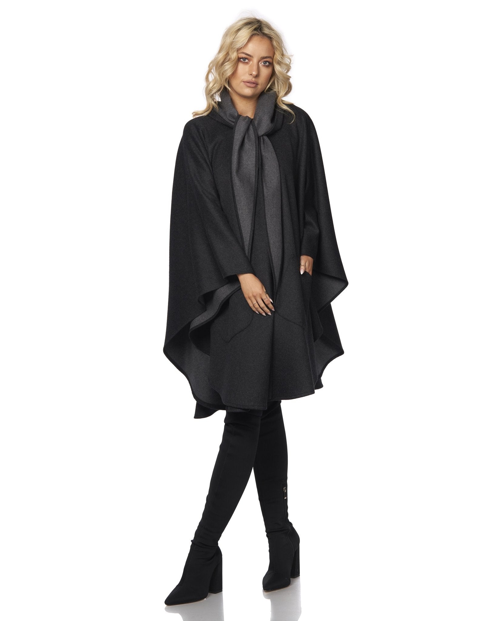 Jimmy Hourihan Charcoal and Grey Knee Length Cape with Pockets Real Irish