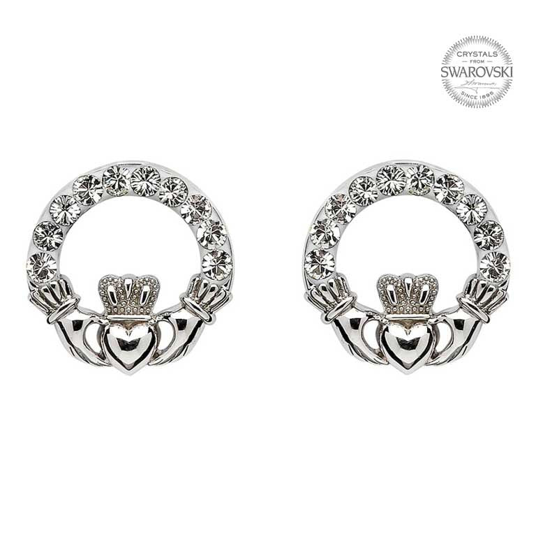 SW47 Claddagh Stud Earrings with Swarovski Crystals by Shanore