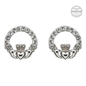 SW47 Claddagh Stud Earrings with Swarovski Crystals by Shanore