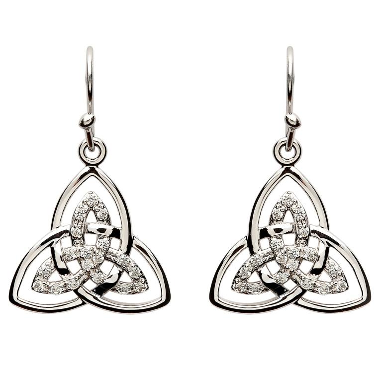 SE2113CZ Stone Set Trinity Knot Earrings by Shanore