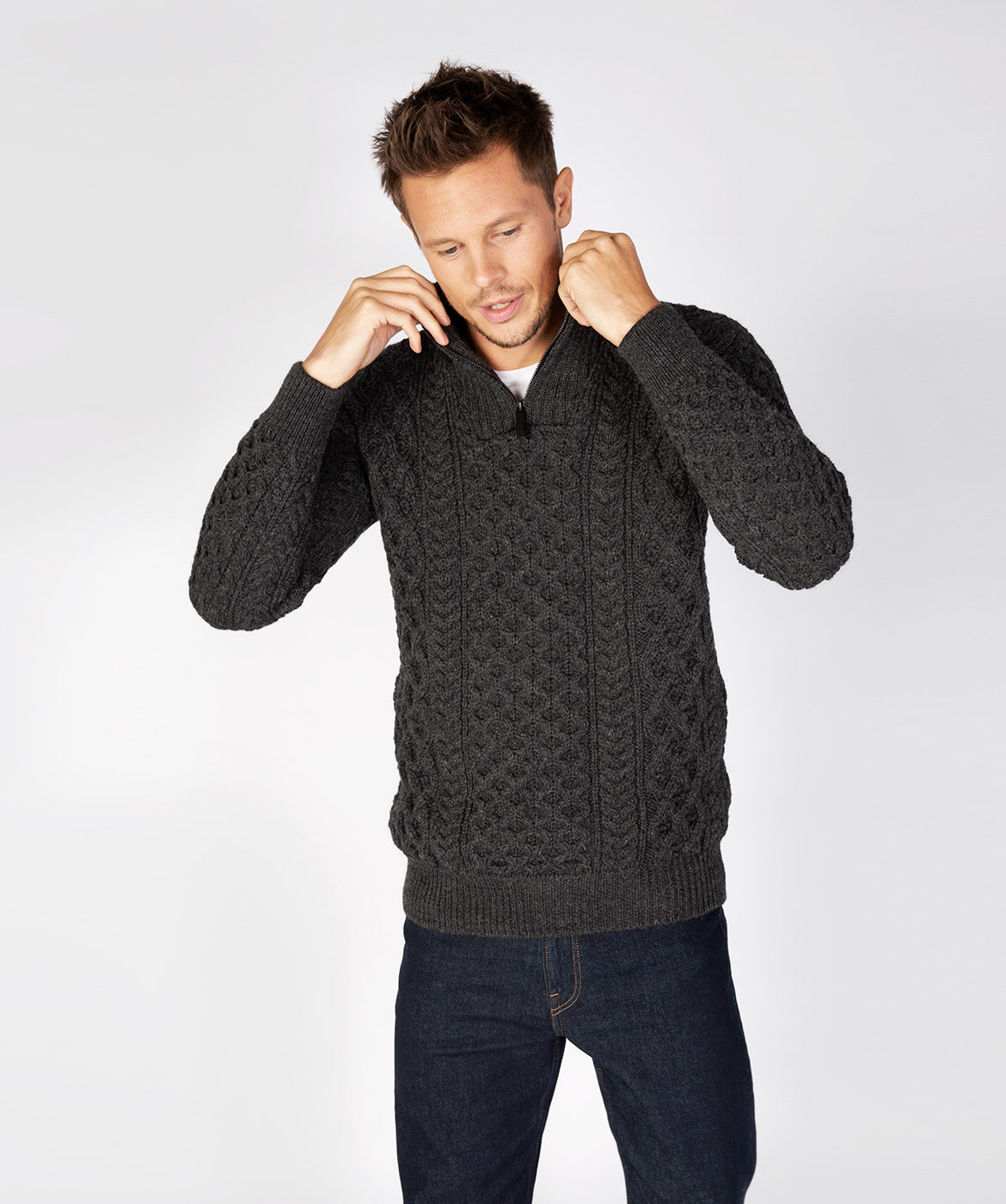 Men's Aran Knit 1/4 Zip Sweater — Real Irish