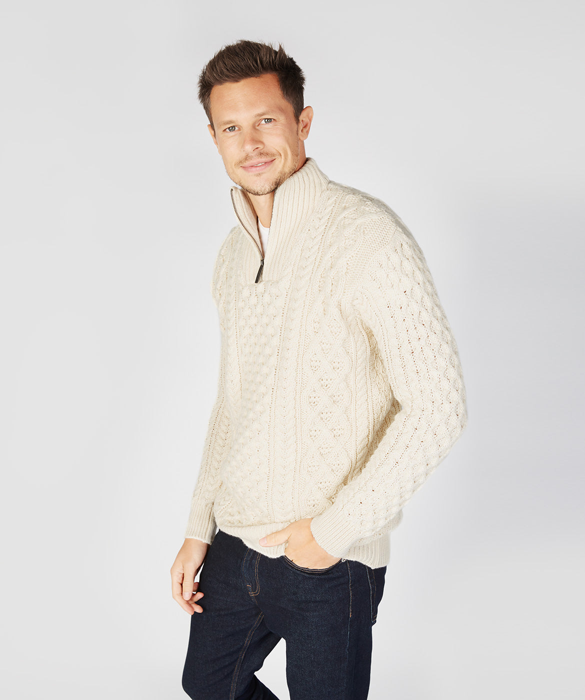 Men's Aran Knit 1/4 Zip Sweater – Real Irish