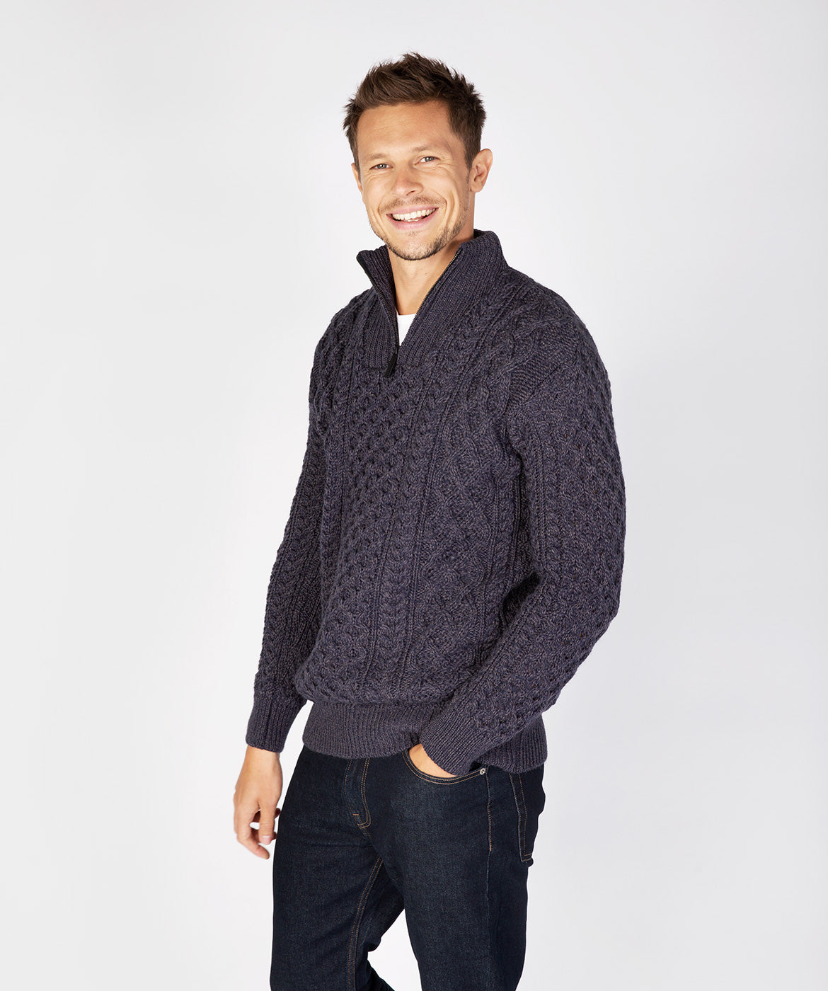 Men's Aran Knit 1/4 Zip Sweater