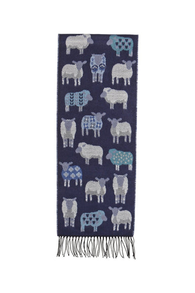 Navy scarf with multiple sheep design motif by Jimmy Hourihan, Dublin, Ireland