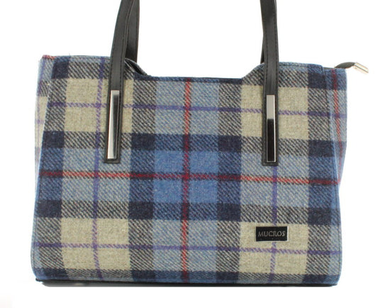 Ladies 'Brid' Plaid Handbag - Blue with Red Stripe