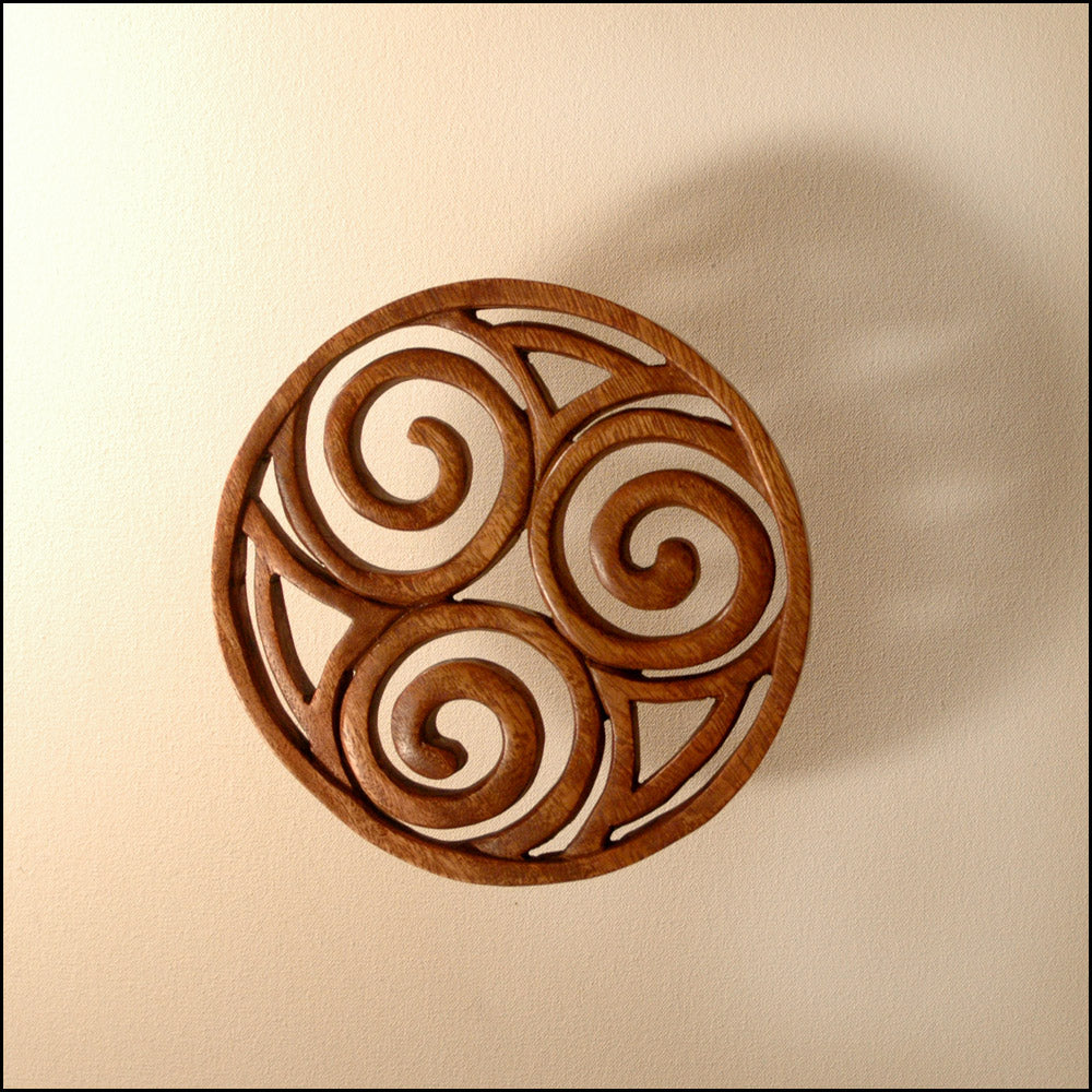 Newgrange Triple Spiral Celtic Knot Wood Carving