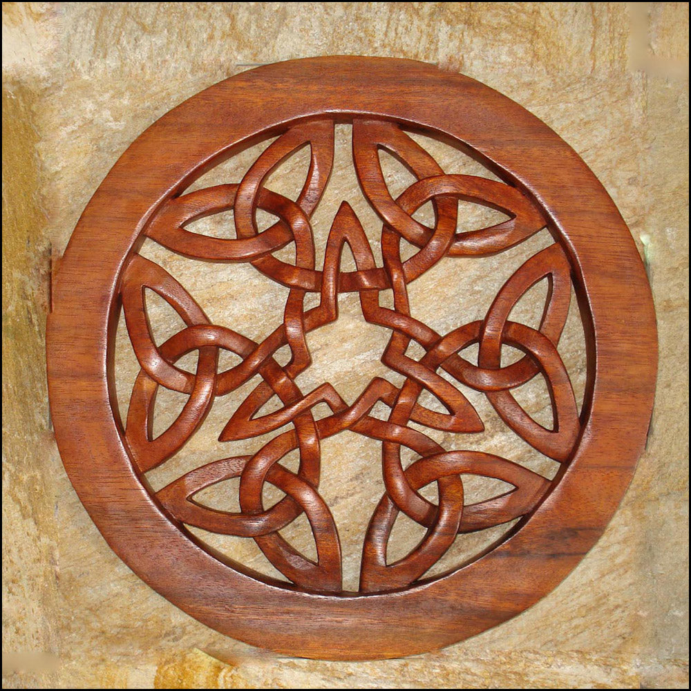 A Circle of Trinity Knots Wood Carving