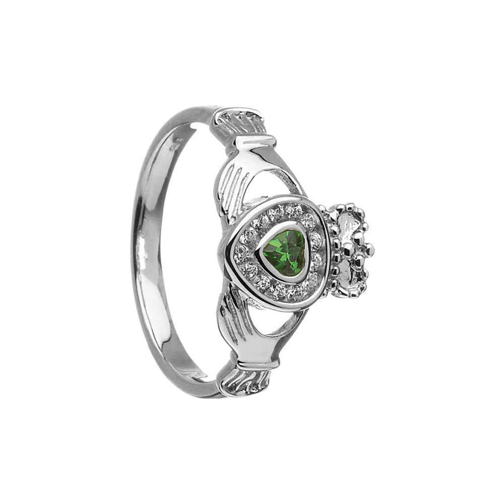 Womens Claddagh Ring With Emerald Heart
