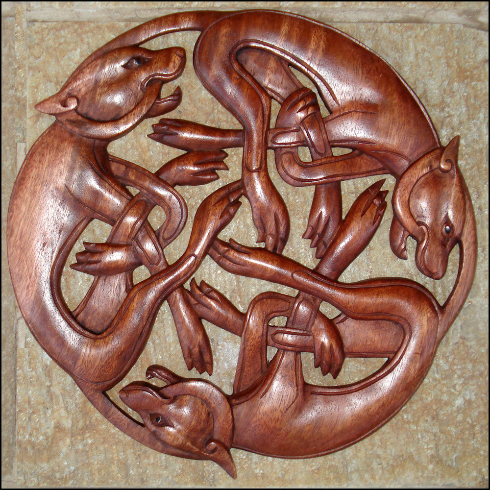 Three Celtic Cats Wood Carving