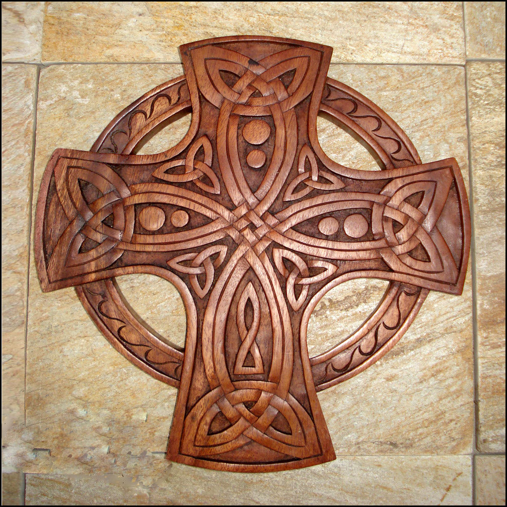 Round Celtic Cross Wood Carving