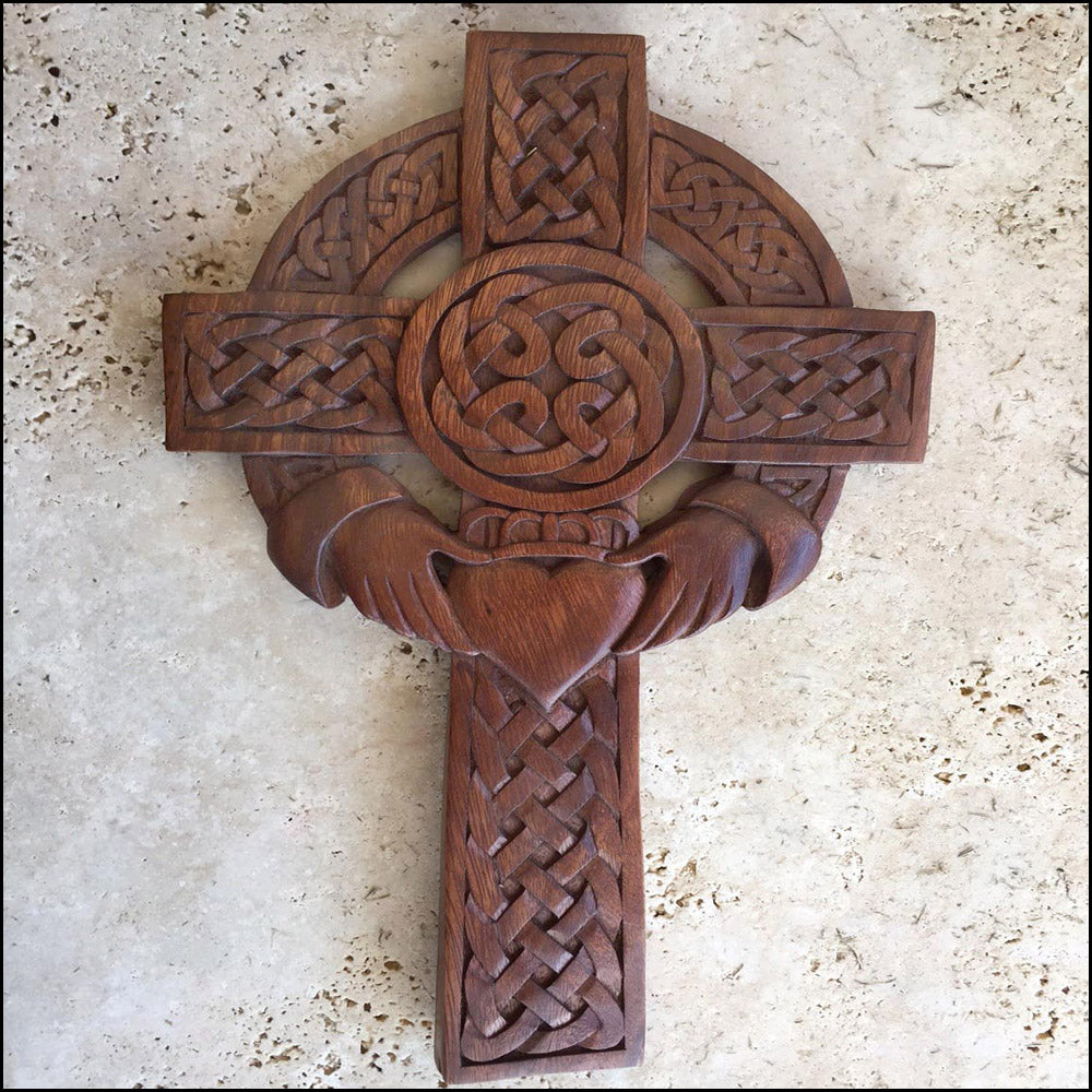 Celtic Cross and Claddagh Wood Carving