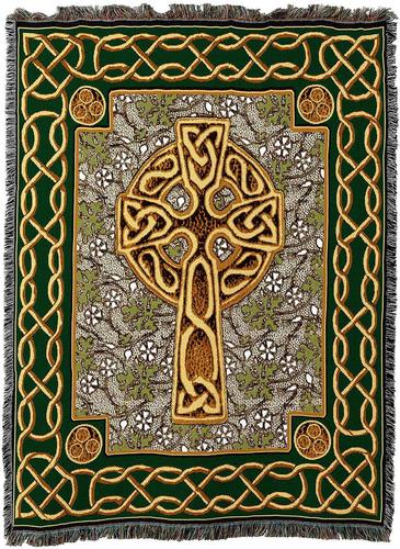 Irish Celtic Cross Throw Blanket With Fringe