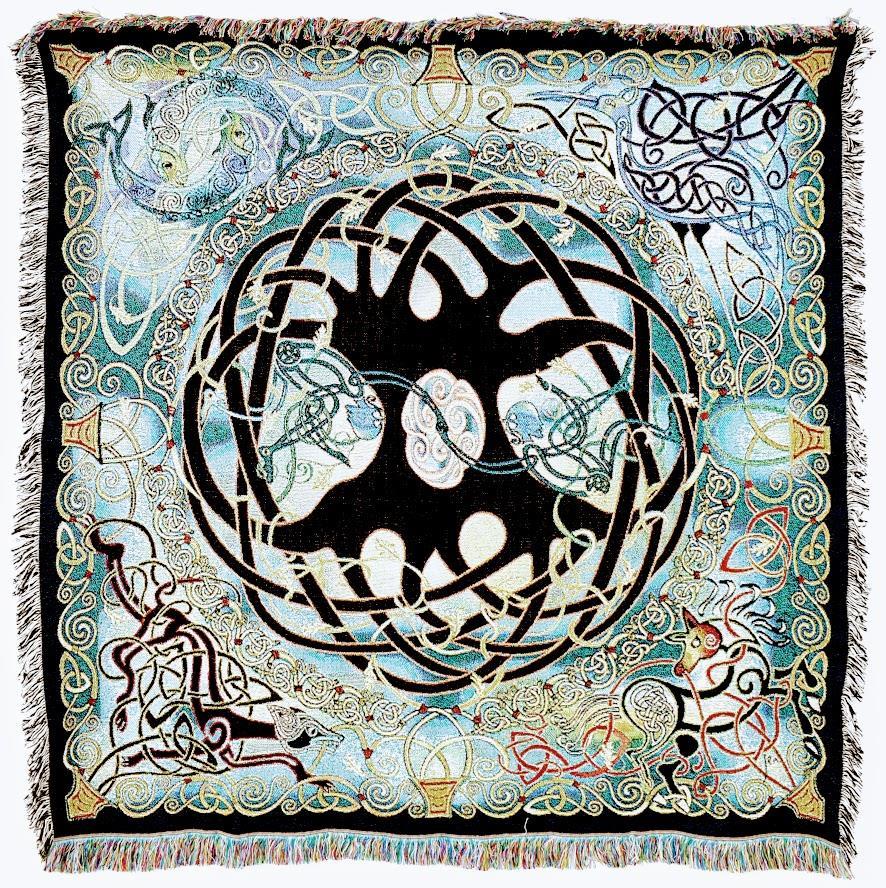 Irish Celtic Tree Of Life Tapestry Woven Throw Blanket With Fringe