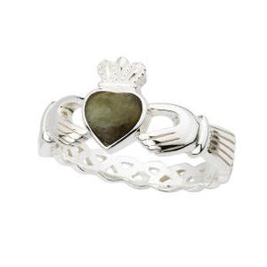 Silver Connemara Marble Claddagh Weave Ring