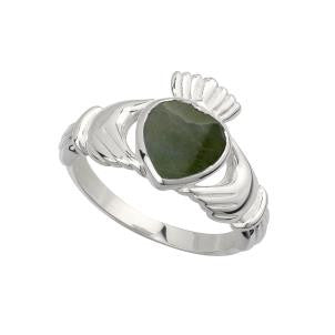 S21014 Connemara Marble Claddagh Ring for Ladies