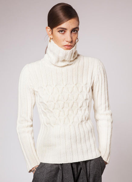 WHITE WIDE-RIBBED TURTLENECK BODYSUIT – L'ABEYE