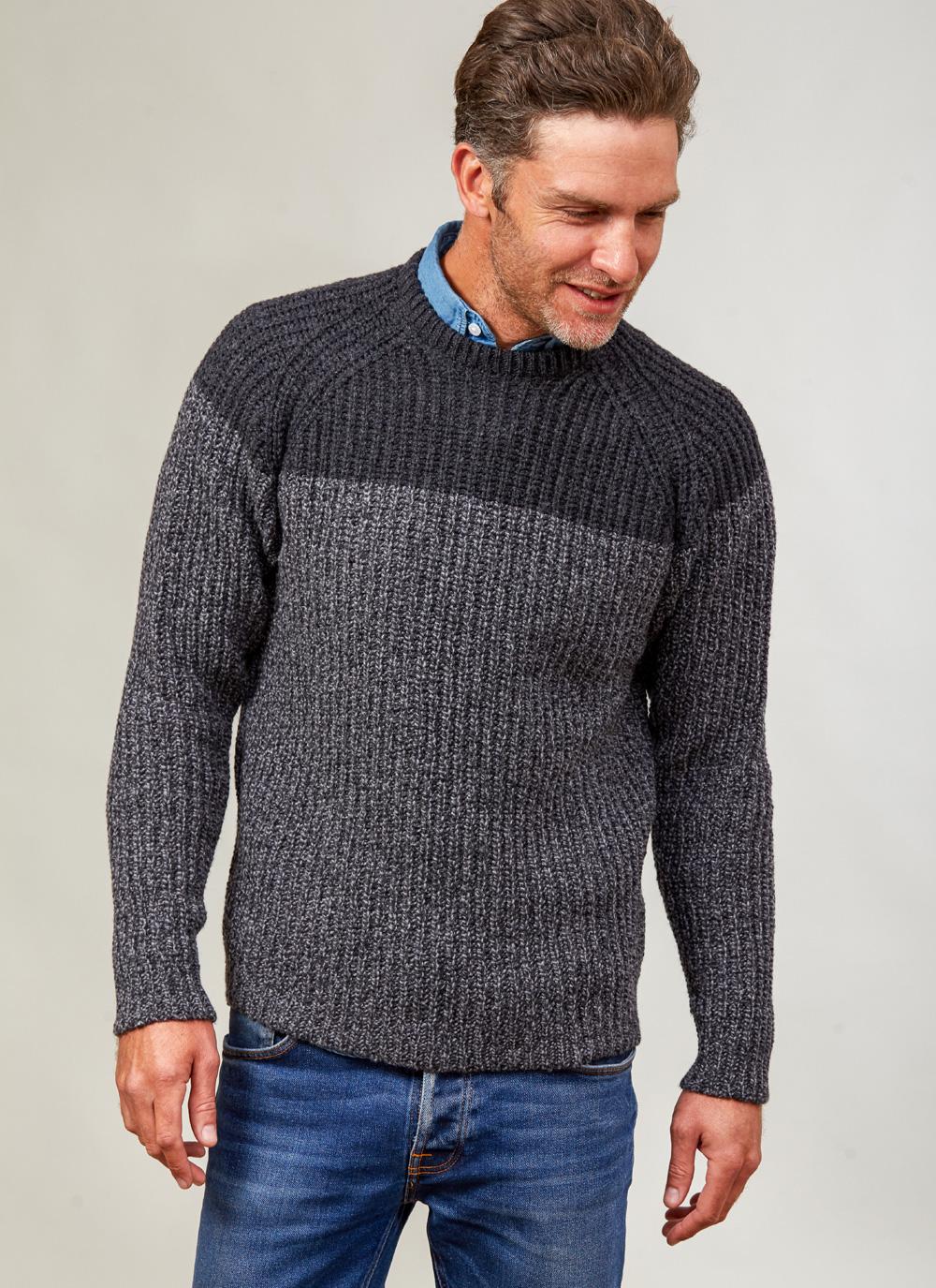 2 Tone Ribbed Crew Neck Mens Sweater