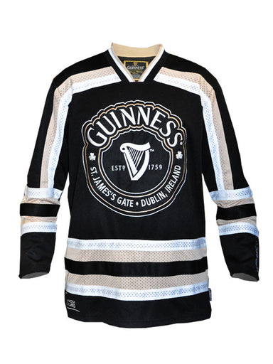 This is the front image of the Guinness Black Hockey Jersey, with long sleeves, and exclusive to realirish.com