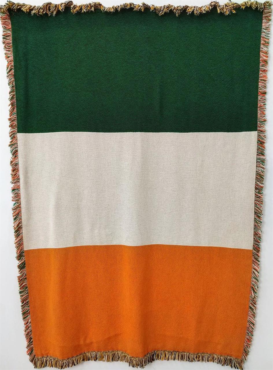 Irish Flag Woven Throw Blanket with Fringes