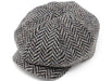 Black and Grey wide Herringbone  Donegal Tweed Peaky Blinders Style Cap by Hanna Hats of Donegal.