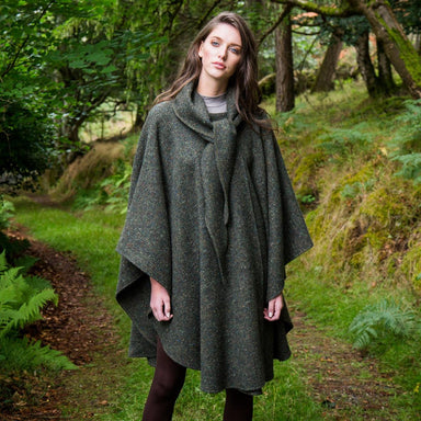 Moss green women's cape with scarf by Jimmy Hourihan, Dublin, Ireland