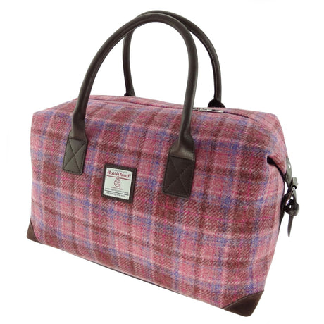 Pink Check Scottish Harris Tweed Overnight Bag  Glen Appin