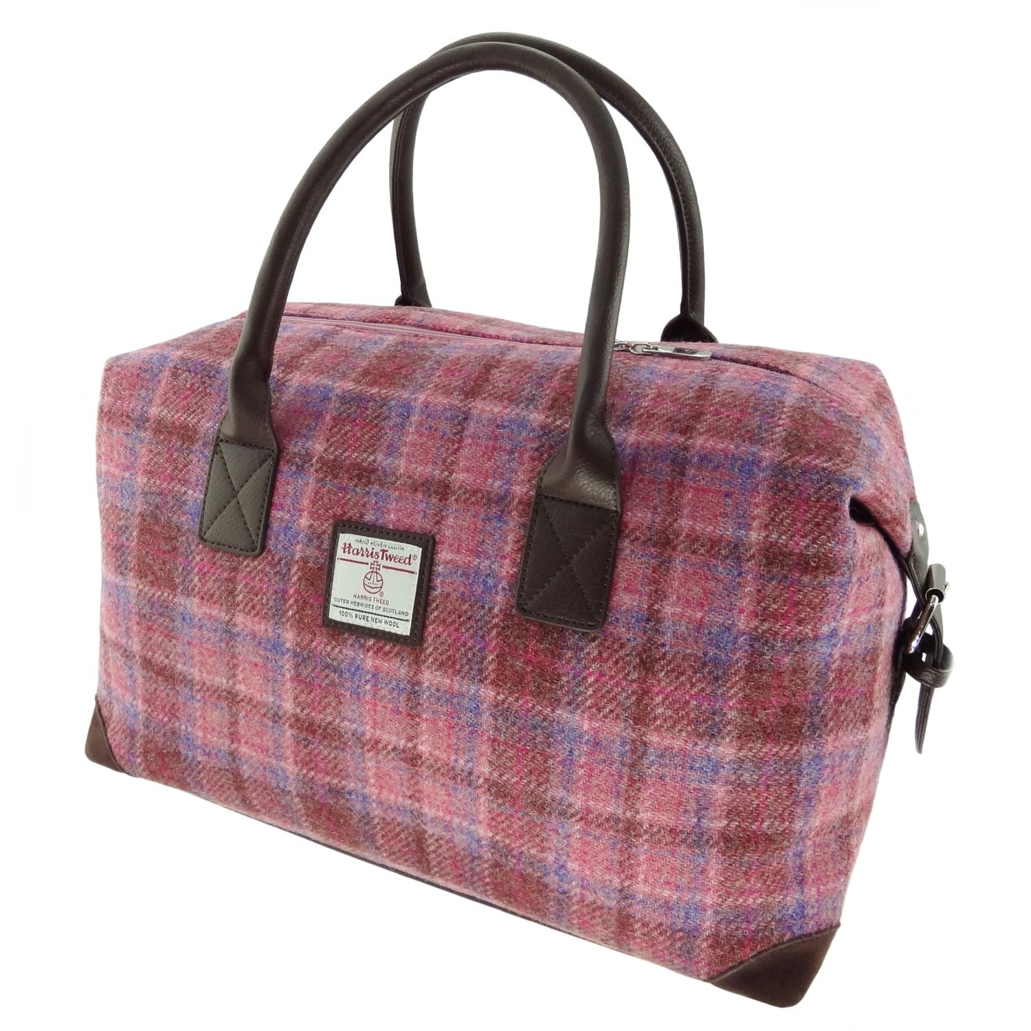 Pink Check Scottish Harris Tweed Overnight Bag  Glen Appin